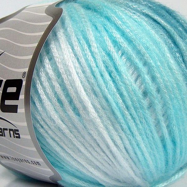 Sea Foam Picasso Ice Yarns 68984 Pale Aqua Blues White Self-Striping Fuzzy with Subtle Sheen, Polyester, Acrylic 50gr 125yd