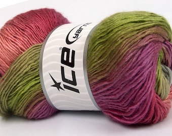 Destiny's Rainbow Yarn 62906 Ice Rose Pink Lilac Sage Green Silver Grey Premium Acrylic Self-Striping Single Ply DK Yarn 100 Gram, 262 Yards
