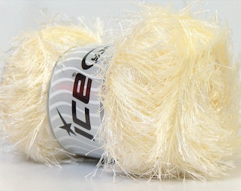 100 Gram Eyelash Yarn - Crème #22701 Glace Off-White Ivory Fun Fur 164yds