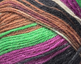 Magenta Green Brown Black Cream Sock Yarn #74136 Ice Yarns Colorway Sock Superwash Wool Nylon - 437 Yards Self Striping Machine Washable