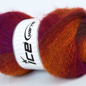 Red Orange Blue Green Purple Mohair Pastel Yarn #73648 Ice Acrylic Wool Mohair Fine Weight 100g 546y