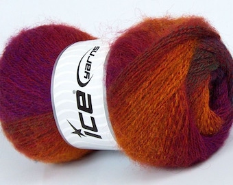 Red Orange Blue Green Purple Mohair Pastel Yarn #73648 Ice Acrylic Wool Mohair Fine Weight 100g 546y