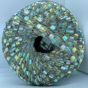 Berlini Ladder Ribbon Glitter Yarn #69 Mint, Chartreuse Green, White with Gold Metallic Accent 50gr 142yds