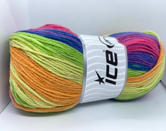 Magic Light #71352 Green Pink Blue Orange Yellow Purple Ice Yarns DK weight Self-Striping Acrylic Yarn 100 grams (3.53 ounces) 393 yards