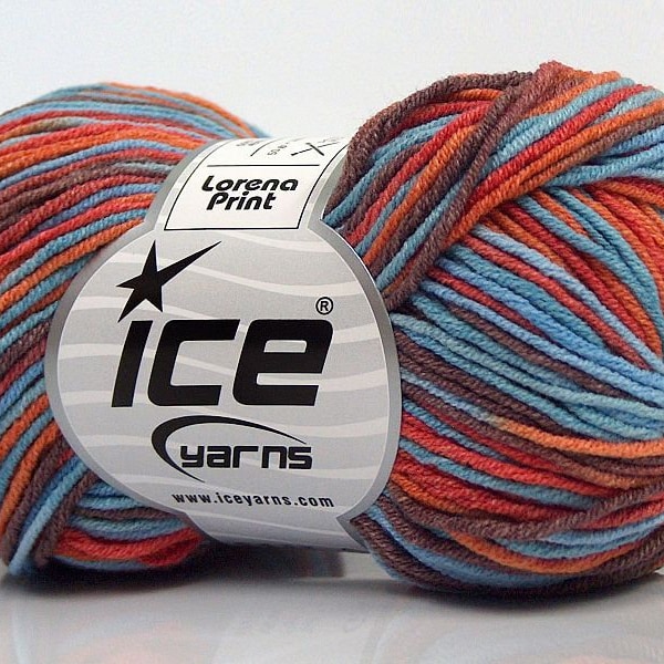 Red Orange Blue Brown Lorena Print Yarn 68246 Ice Yarns Cotton Acrylic Blend - 50 Gr (1.76 Ounces) 160 Meters (174 Yards)