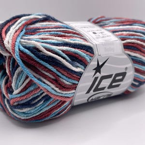 Red White Blue Salmon Brick Lorena Print Yarn 63088 Ice Yarns Cotton Acrylic Blend - 50 Grams (1.76 Ounces) 160 Meters (174 Yards)