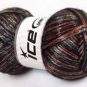 Glam Universe #64596 Copper, Brown, Black Shiny Fuzzy Wool Nylon Blend Yarn 100 Grams, 250 Yards