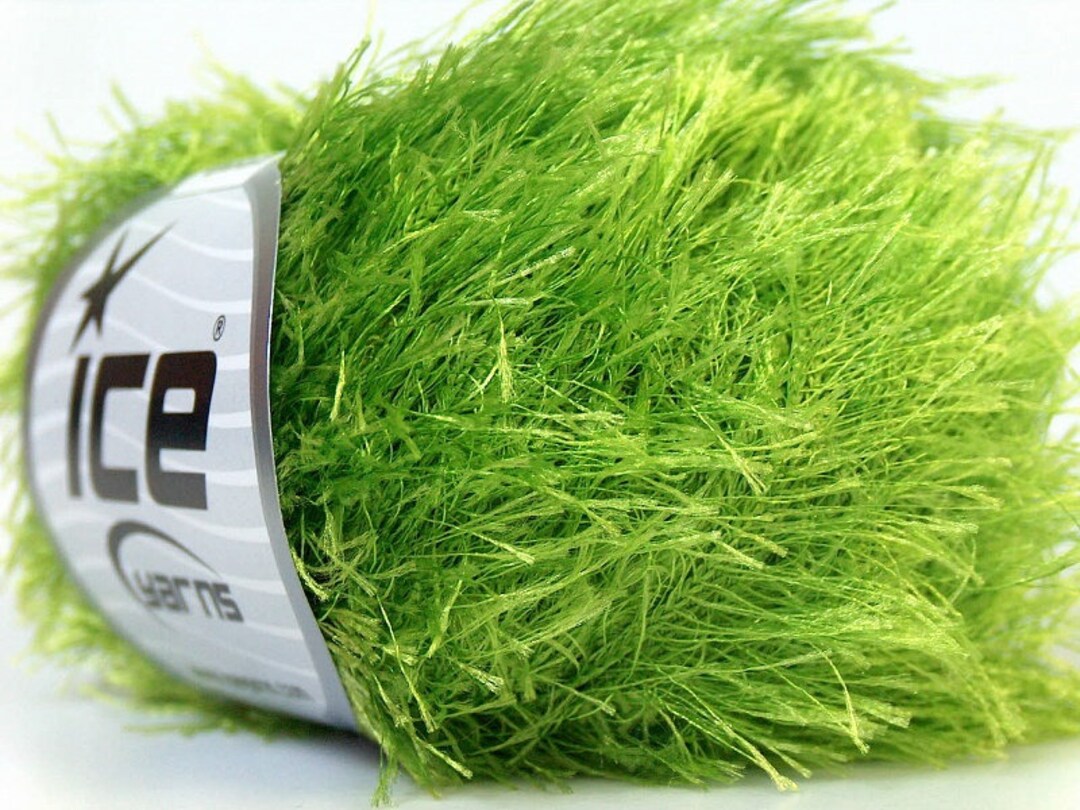 Lime Green Eyelash Yarn 22786 Ice Yarns 50 Gram 1.76 Ounces 70 Meters 76 Yards / Polyester