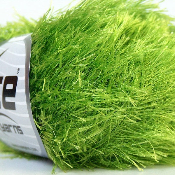 Lime Green Eyelash Yarn 22786 Ice Yarns 50 gram (1.76 ounces) 70 meters (76 yards) +/- Polyester, Regular Length Eyelash Vegan Faux Fur Yarn