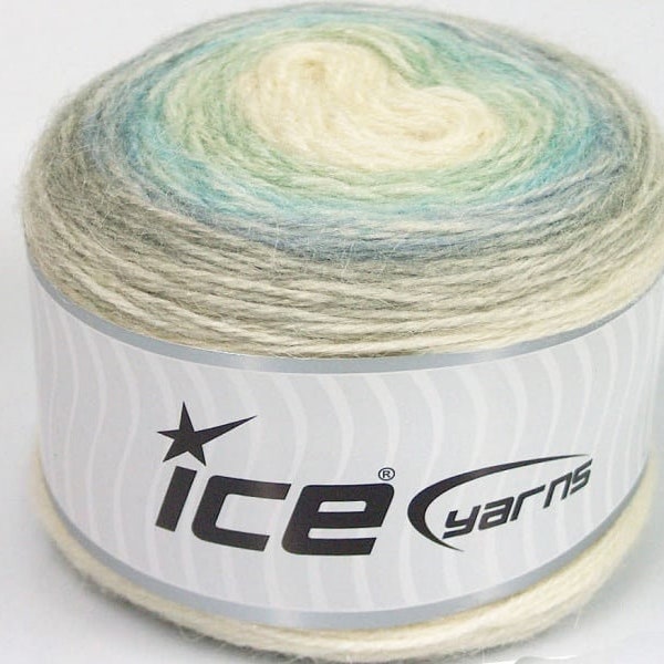 Pale Grey, Green, Blue, Cream Cake Alpaca Wool Acrylic Blend 63266 Ice Yarns Self-Striping, DK Weight 339 Yds (310 m) 3.53 oz (100 grams)