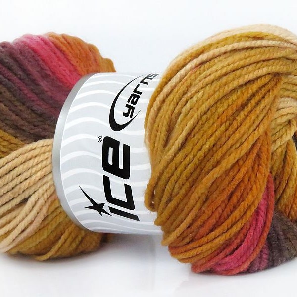 Magic Worsted 77635 Ice Yarns Autumn Medley Brown Copper Beige Pink + Self-Striping Acrylic, Worsted Weight 202 Yds (185 m) 3.53 oz (100 gr)