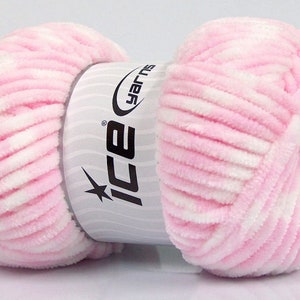 Chenille Baby Colors 53700 Ice Yarns - Light Pink, White 100 Gram (3.53 Ounces) 120 meters (131 Yards) Soft MicroFiber
