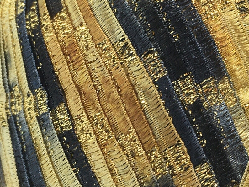 Memento Royale Berlini Glitter Ribbon Yarn 82 Maharaja Black Gold Grey Copper with Gold Glitter 3/8 Wide, 50 Grams, 88 Yards image 3