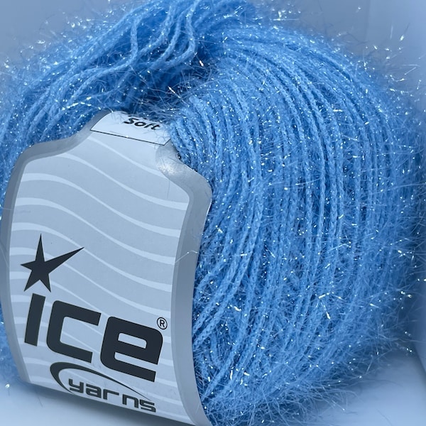 Light Blue Sparkle Soft 68311 Ice Yarn Metallic Lurex Nylon Eyelash Yarn 50g 153y