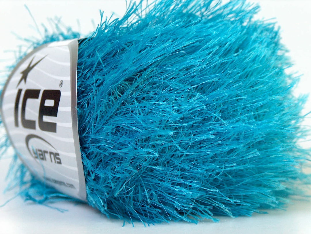 Ice Eyelash Yarn – Turquoise Blue, 100g / 164 Yards – Bulky Polyester For Crochet