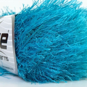 Turquoise Blue Eyelash Yarn #22778 Ice solid color turquoise Fun Fur 50 gram 70 Yards