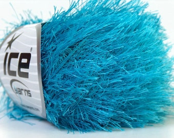 Hilo de pestañas azul turquesa n.° 22778 Hilo sólido color turquesa Fun Fur 50 gramos 70 yardas