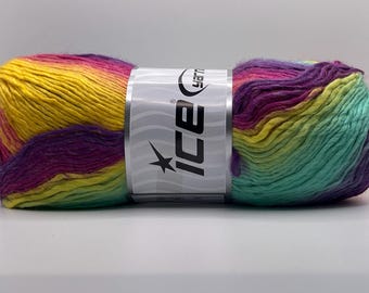 Lana Bella Menta Amarillo Rosa Morado + 58585 Ice Yarns Mezcla de Lana Auto-rayada 100gr 273yds