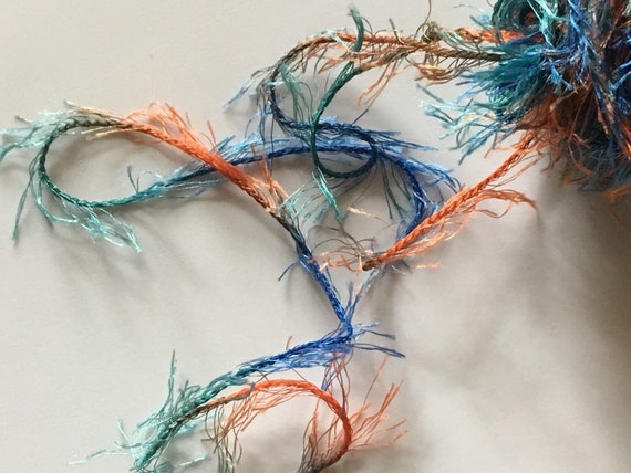 Dark Horse Yarns Lovely Lash #119 Copper Quarry Eyelash Yarn Orange Blue Teal
