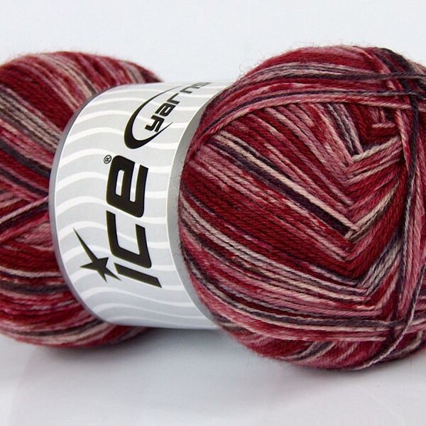 Burgundy Red Charcoal Gray Cream Multicolor Sock Yarn 74847 - 100 Gram (3.53 oz) 420 meters (459 yards) Superfine Sock Fingering Weight Yarn