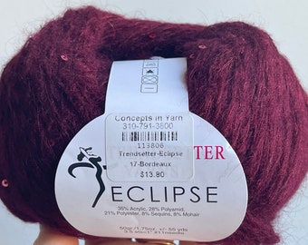 Trendsetter Eclipse #20 Bordeaux, Wine Sequin and hint of Metallic 50 Gram 55 Yards, Acrylic, Polyester, Sequin Mohair Yarn