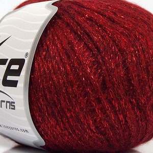 Red Night Star 67960 Ice Yarns DK Weight Metallic Chainette Wool Blend Yarn 50 Grams (1.75 ounces) 200 meters (218 yards)