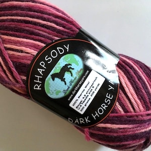 Dark Horse Yarns Rhapsody #151 Variegated Wines, Pinks 100% Merino Wool Yarn 100 gram 205 yarn
