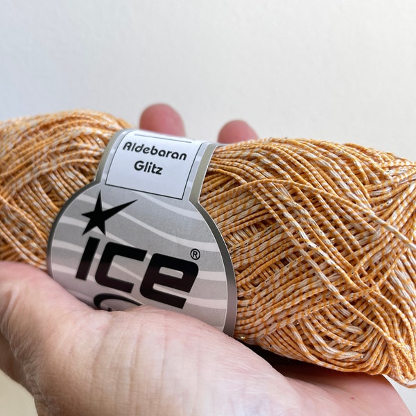 Aldebaran Glitz - Ice Yarns 68406 Skinny Sport Wt Cotton Blend Yarn w/ Subtle Metallic 50 gr (180 g) Orange, Creme, Gold Akzent