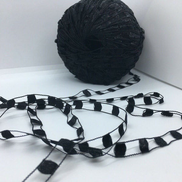 Berlini Ladder Ribbon Maxi Yarn #78 Black 50gr 98yds Wide Ladder trellis Railroad Ribbon