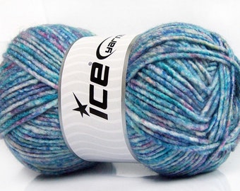 Turquoise Kiss Melange Yarn Ice #57649 - Acrylwolmix Kamgaren, 100 gram, 196 yards - Blauw Roze Paars Wit