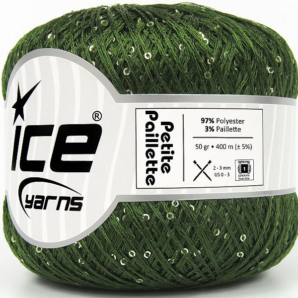 Petite Paillette Forest Green with Silver Mini Sequin 78417 Ice Yarns 50gr 437yds Great Accent Metallic Sequin Carry Along
