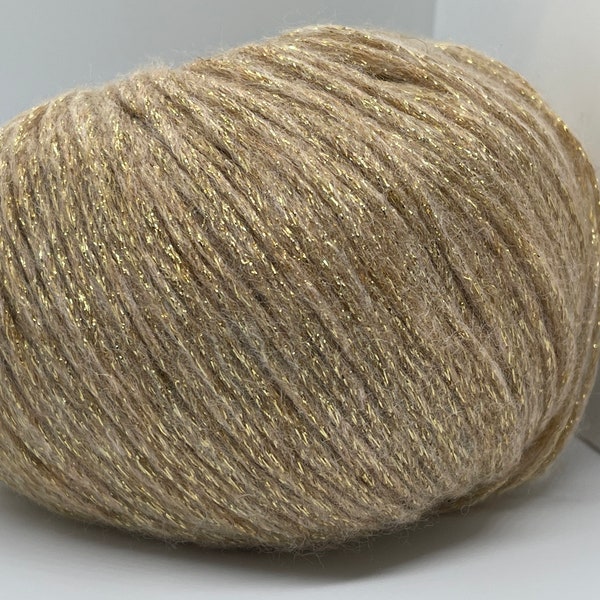 Gold Beige Night Star 67963 Ice Yarns DK Weight Metallic Chainette Wool Blend Yarn 50 Grams (1.75 ounces) 200 meters (218 yards)