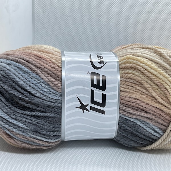 Magic Worsted 77632 Ice Yarns Grey, Beige, Brown Cream Self-Striping Acrylic, Worsted Weight 202 Yards (185 meters) 3.53 ounces (100 grams)