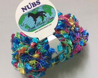 Turquoise Blue Yellow Green Pink Butterfly Yarn - Dark Horse Nubs #60 Flag Ribbon Poly 20gr 71yd