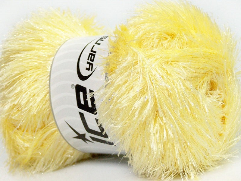 Large 100 gram skein Baby Yellow Eyelash Glitz #46552 Ice Sparkly Eye…