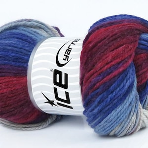 Magic Worsted 77638 Ice Yarns Grape, Burgundy, Blues, Grey, White + Self-Striping Acrylic, Worsted Weight 202 Yds (185 m) 3.53 oz (100 gr)