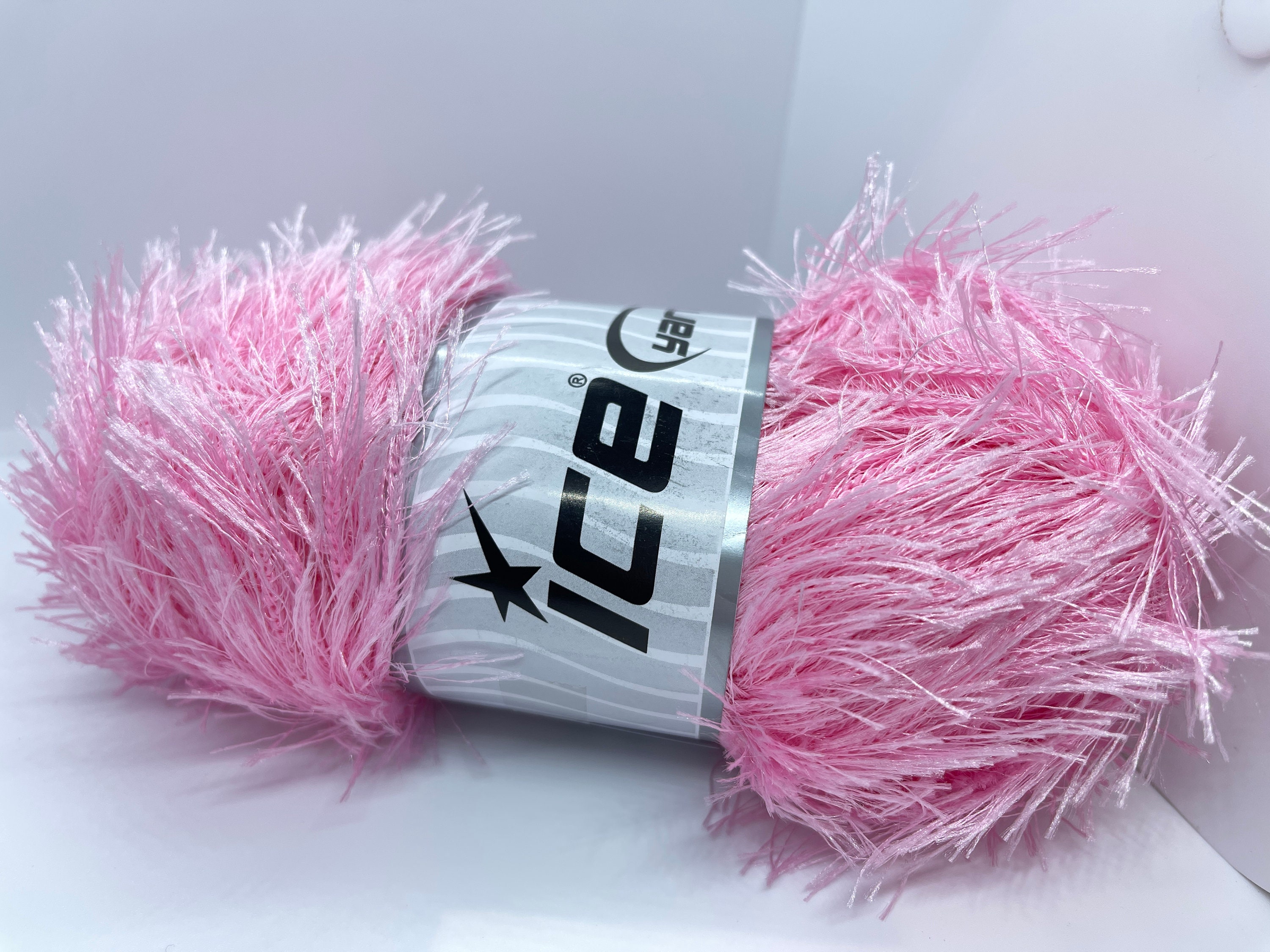 Large 100 Gram Skein Pink Long Eyelash Yarn Ice Fun Fur 22720 