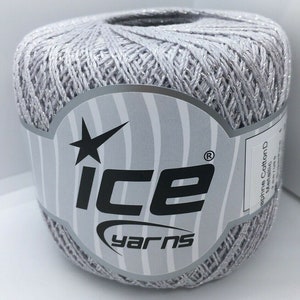 Light Grey Silver Daphne Cotton Metallic 49853 Ice Yarns 50gr 295 yards Mercerized Crochet Cotton