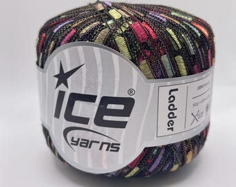 New Rainbow Ladder Yarn - Ice Red, Green Blue, Orange, Yellow, Lilac Multi-Color Trellis Railroad 42720 50 gram 164 yards
