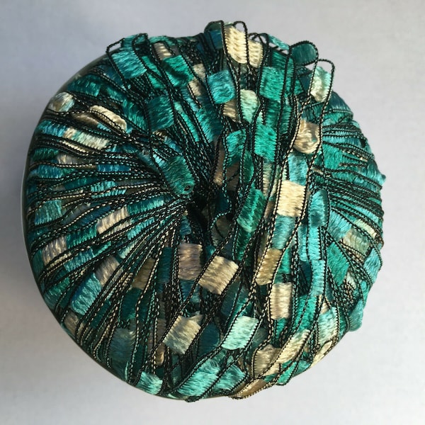 Berlini Ladder Ribbon Maxi Yarn #68 Teal Turquoise Ivory 50gr 98yds (Emerald)