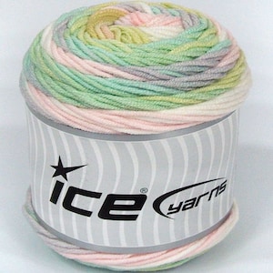 Pastels Cake Yarn 72022 Ice Yarns Center-Pull DK Acrylic 100 Grams (3.53 Ounces) 210 Meters (229 Yards) Pink Green White Lilac