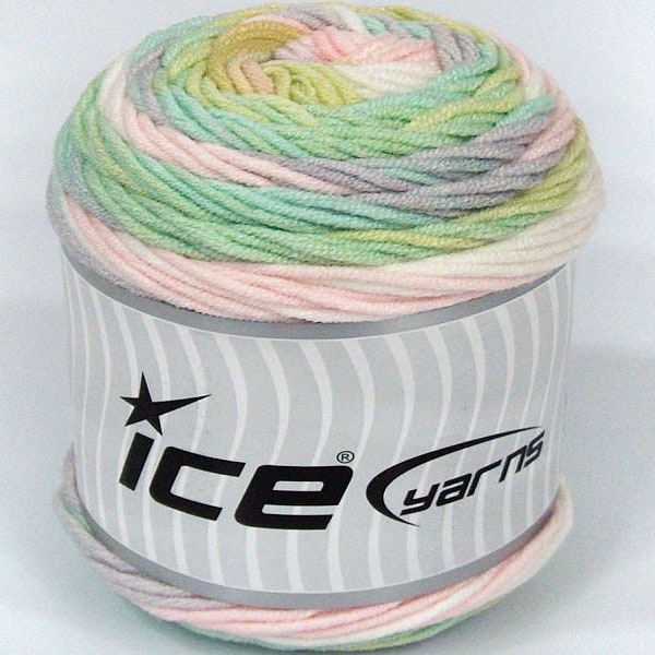 Pastels Cake Yarn 72022 Ice Yarns Center-Pull DK Acrylic 100 Grams (3.53 Ounces) 210 Meters (229 Yards) Pink Green White Lilac