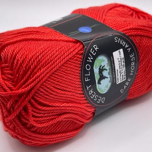 Dark Horse Yarns Desert Flower Mercerized Cotton Yarn #808 Red 50 Gram 125 Yards Sport Weight Gorgeous All Cotton Yarn