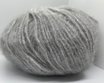 Grey, Silver Charm 80736 Ice Yarns DK Weight Metallic Sparkle Mohair Wool Acrylic Nylon Yarn with Sparkle 50gr (1.75oz) 200m (218yds)