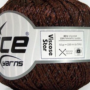 Dark Brown, Iridescent Metallic Accent Viscose Star - Ice Yarns 57034 DK Cord Yarn 50 Grams (1.76 oz) 164 yds