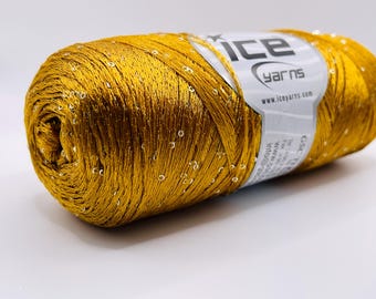 Petite Paillette Cone Gold Ochre with Silvery Mini Sequins 78426 Ice Yarns 200 grams (7.05 ounces) 1600m (1,749 yards)