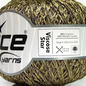 Old Gold, Brown, Metallic Accent Viscose Star, Ice Yarns 50737 DK Cord Yarn 50 Grams (1.76 oz) 164 yds