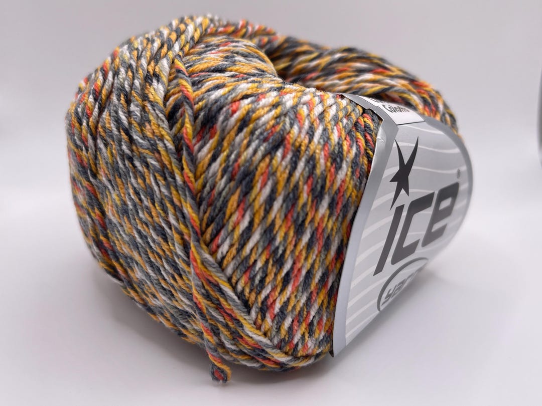 Lorena Colorful Orange Yellow Grey White + DK Yarn 63409 Ice Yarns