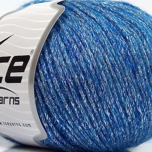 Blue Silver Night Star 67954 Ice Yarns DK Weight Metallic Chainette Wool Blend Yarn 50 Grams (1.75 ounces) 200 meters (218 yards) Sparkle