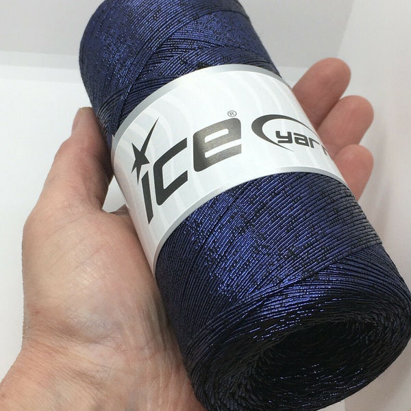 Metallic Cotton Navy Blue Yarn Ice 68105 - #1 Superfine 200gr (7oz.) 874yds - Cordon-comme dark blue Yarn Parfait pour colliers de fibres - Soirée